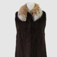 Sheared Beaver Fur Vest with Lynx Fur Collar Sz 4 Brown  New