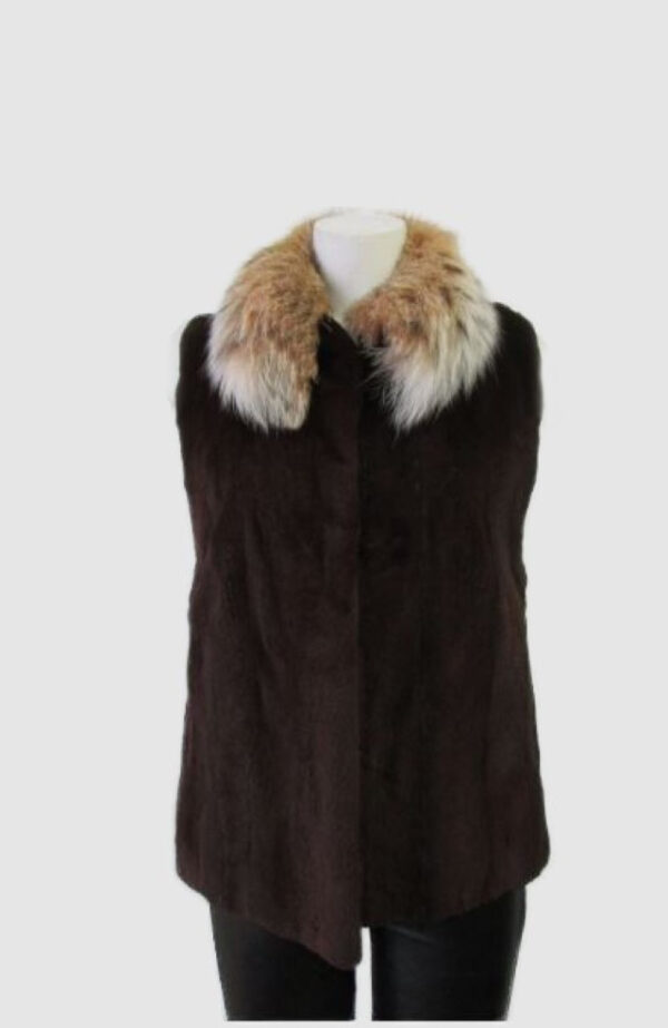 Sheared Beaver Fur Vest with Lynx Fur Collar Sz 4 Brown  New