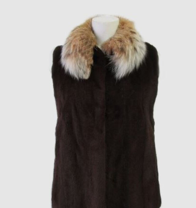 Sheared Beaver Fur Vest with Lynx Fur Collar Sz 4 Brown  New