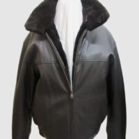Leather Jacket with Sheared Beaver Fur Reversible Brown Men's