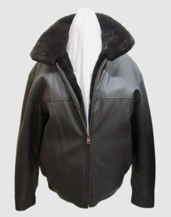 Leather Jacket with Sheared Beaver Fur Reversible Brown Men's