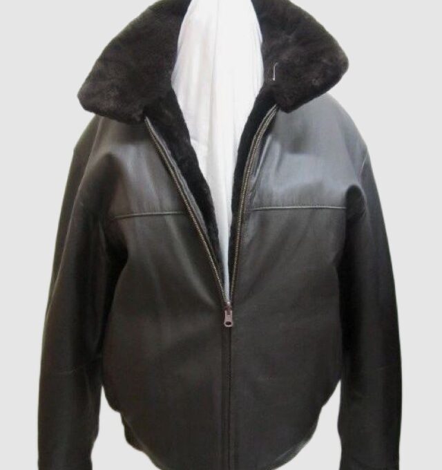 Leather Jacket with Sheared Beaver Fur Reversible Brown Men's