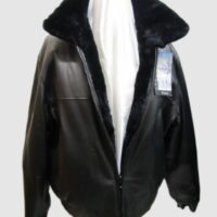 Leather Jacket with Sheared Beaver Fur Reversible Black NEW Men's