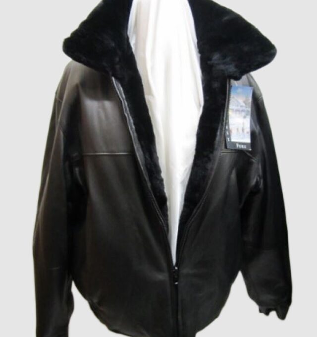 Leather Jacket with Sheared Beaver Fur Reversible Black NEW Men's