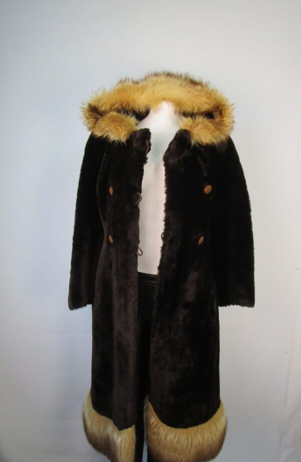 Women's Sz 2 XXS Bon Mouton Lamb Fur Coat Tanuki Raccoon Fur MINT Woman HOOD - Image 2