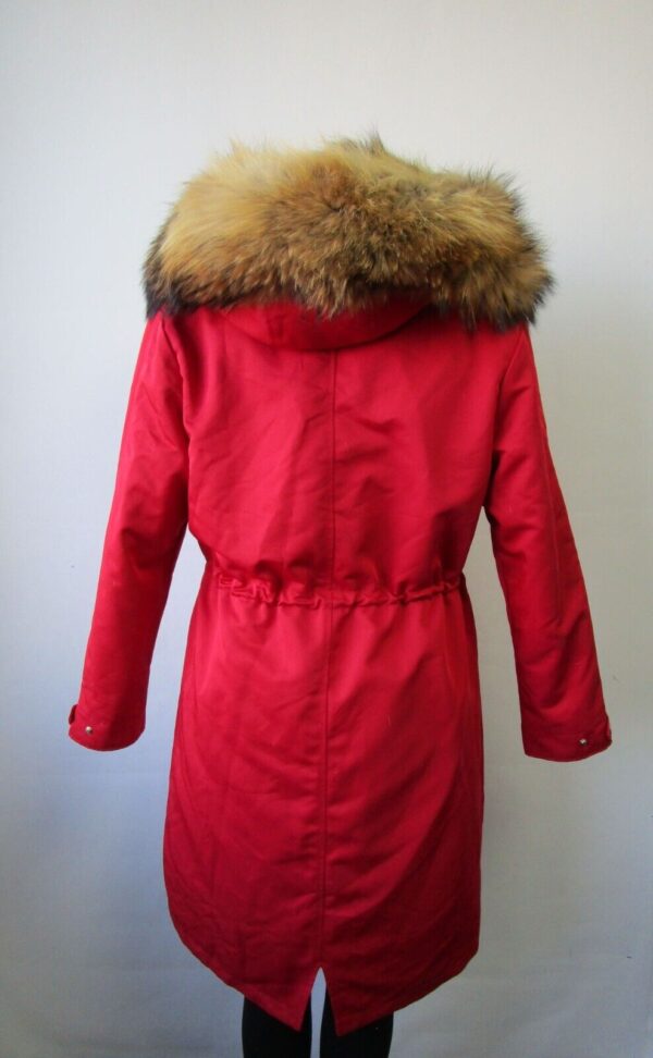 Women's Red Winter Coat Jacket Parka Hood Raccoon Fur MINT+ - Image 5