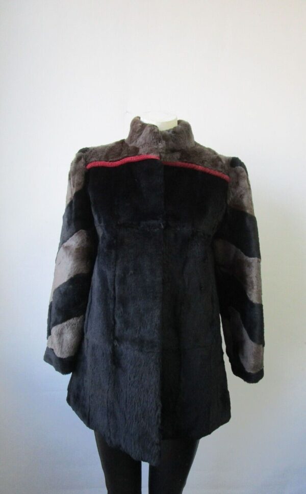 Women's Sz 6 Black Gray Grey Sheared Muskrat Fur Jacket Coat SUPERB Woman