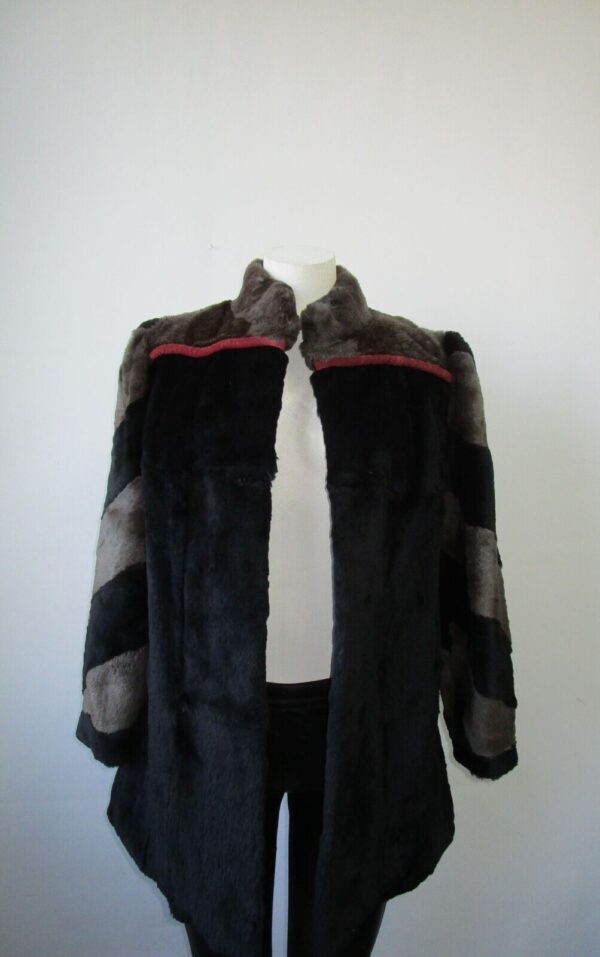 Women's Sz 6 Black Gray Grey Sheared Muskrat Fur Jacket Coat SUPERB Woman - Image 2