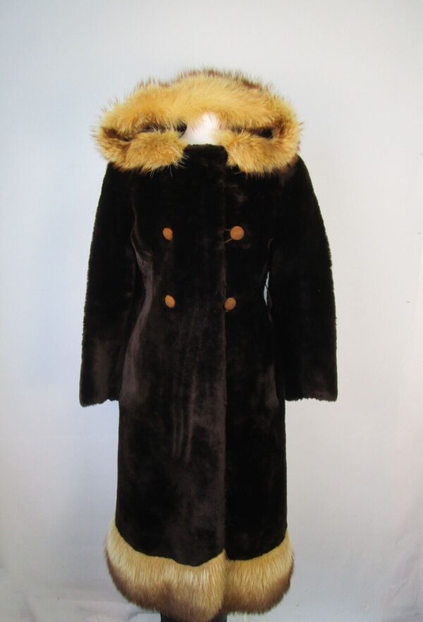 Women's Sz 2 XXS Bon Mouton Lamb Fur Coat Tanuki Raccoon Fur MINT Woman HOOD