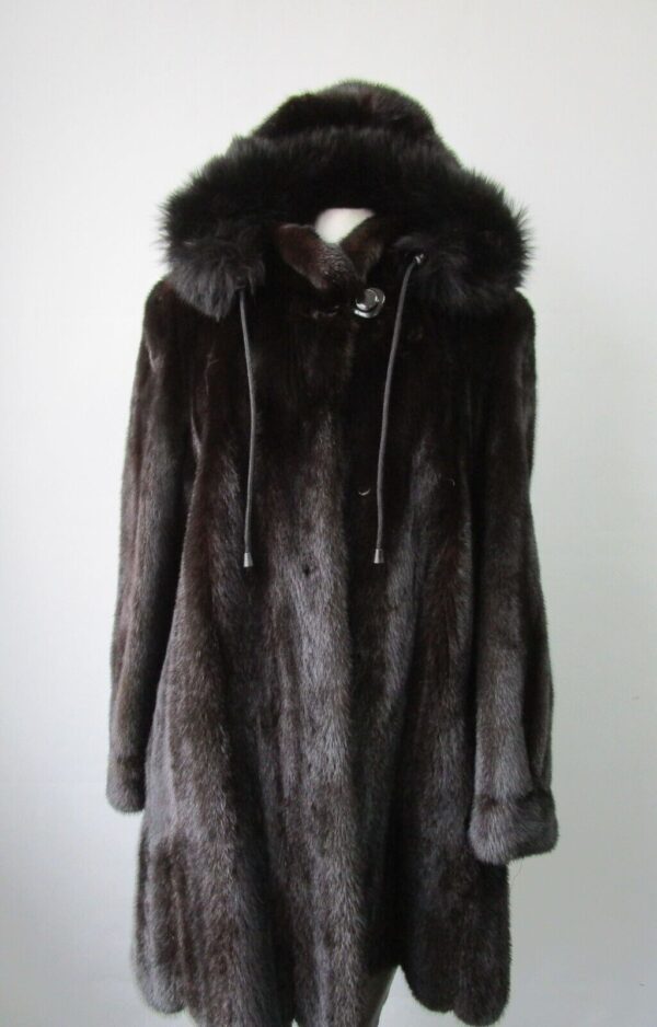 Women's Sz 8 Excellent Mink Fur Coat Jacket Stroller Hood Fox Fur