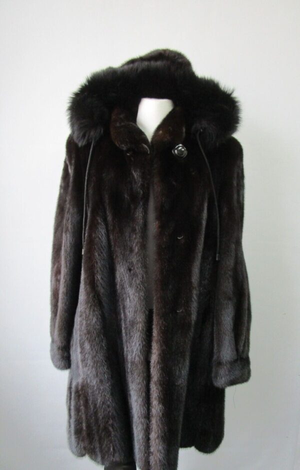 Women's Sz 8 Excellent Mink Fur Coat Jacket Stroller Hood Fox Fur - Image 2