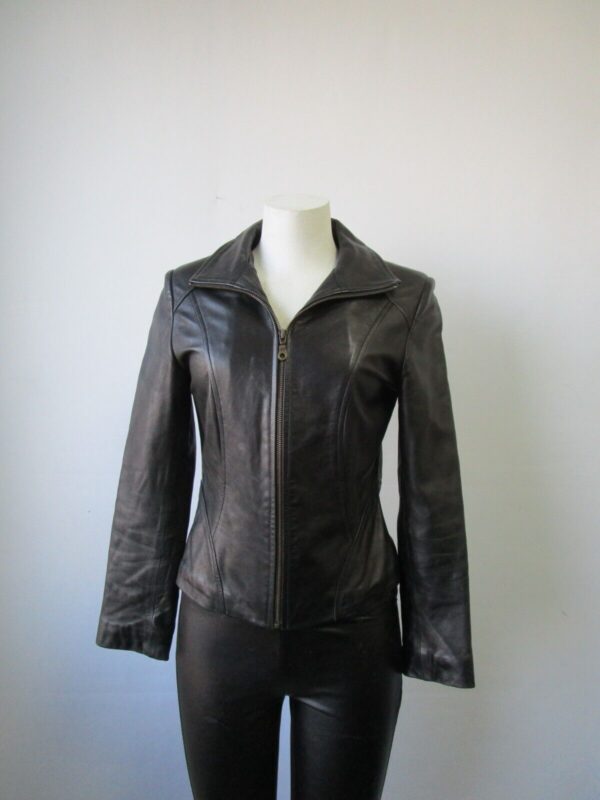 Women's Sz XS Black Genuine Leather Jacket MINT+ Woman