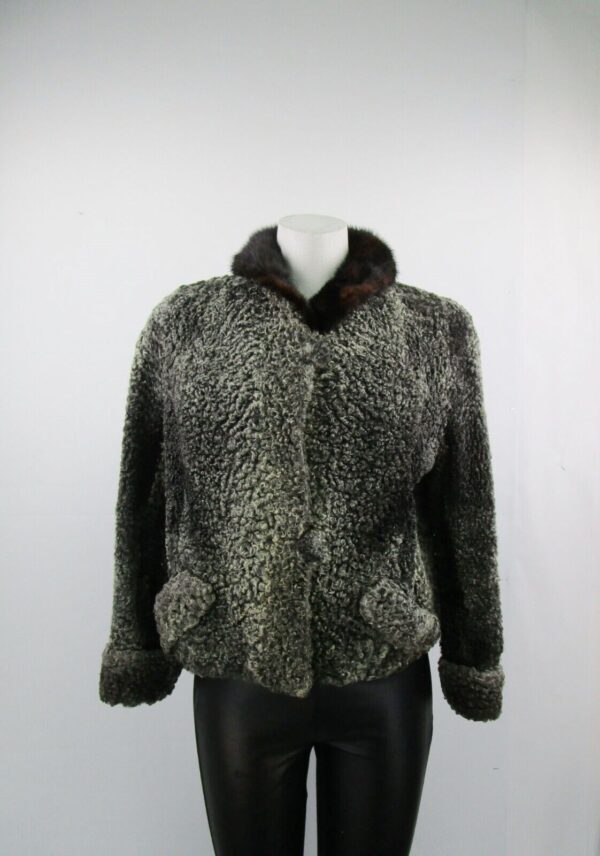 Women's Sz 4 Gray Persian Lamb & Mink Fur Coat Jacket Mint Grey Woman