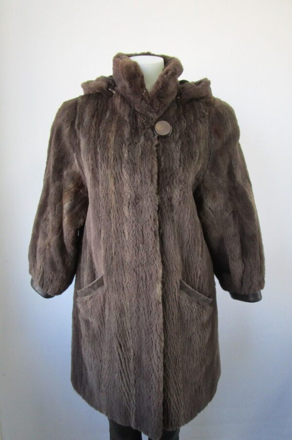 Women's SUPERB Sheared Raccoon Fur Coat Jacket Hood Woman Sz 6 - Image 2