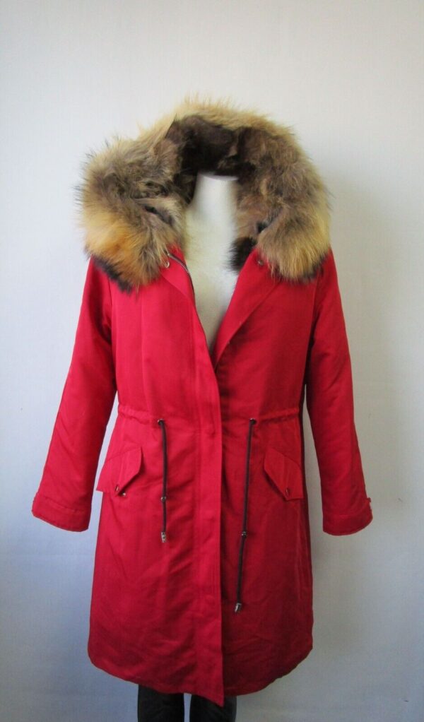 Women's Red Winter Coat Jacket Parka Hood Raccoon Fur MINT+ - Image 3