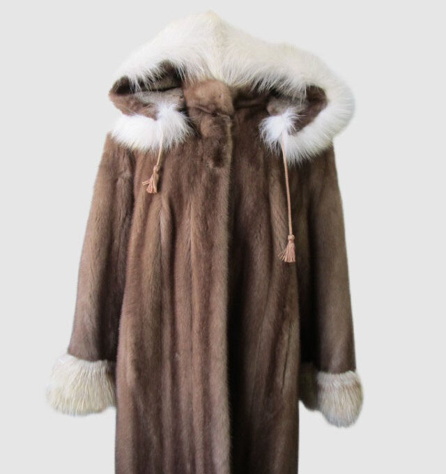 Mink Fur Coat Jacket Fox Fur MINT+ Women Women's Sz 10 Hood