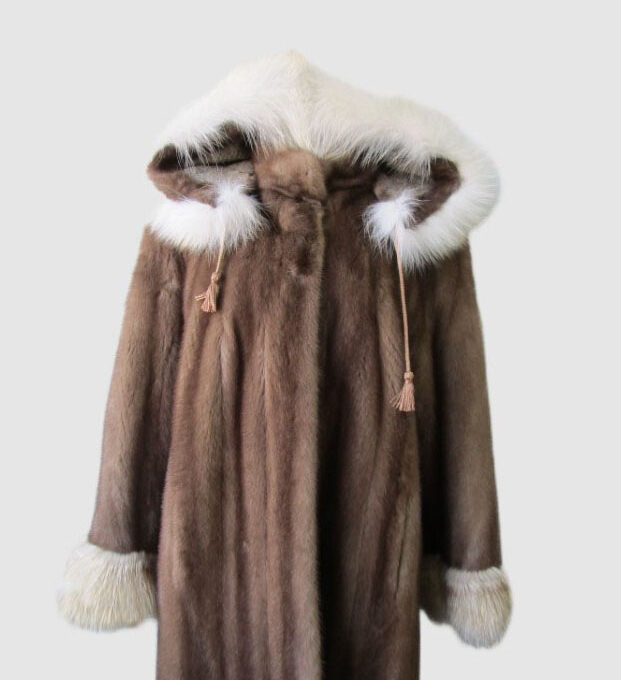 Mink Fur Coat Jacket Fox Fur MINT+ Women Women's Sz 10 Hood
