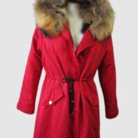 Winter Coat Jacket Parka Hood Raccoon Fur MINT+ Women's Red