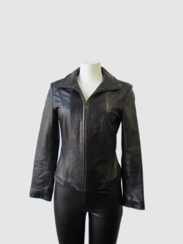 Leather Jacket MINT+ Woman Women's Sz XS Black Genuine