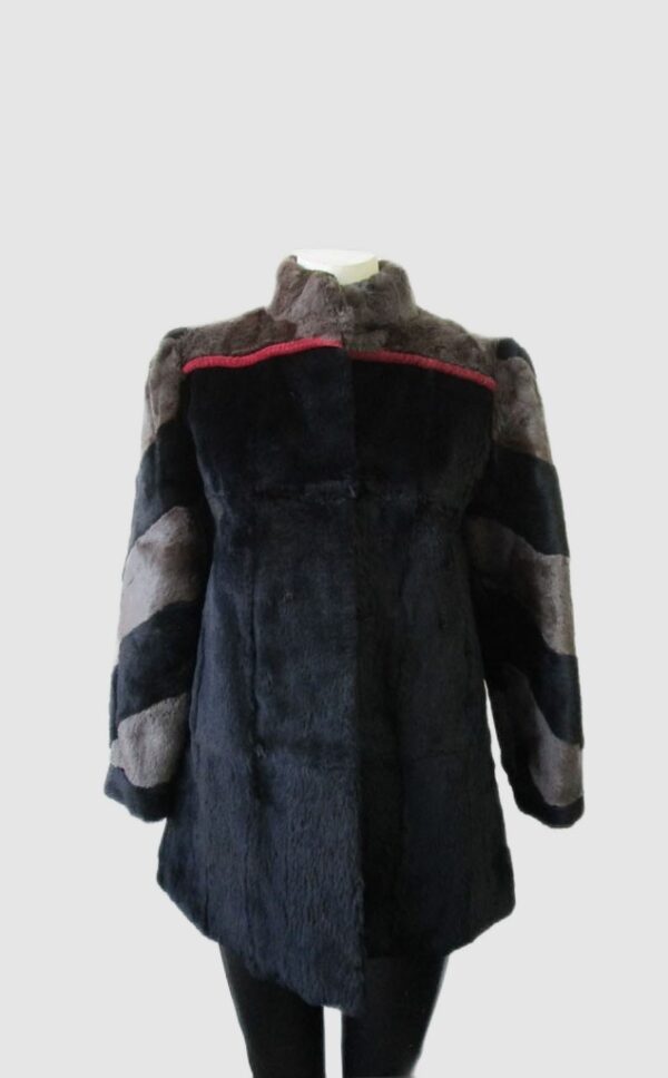 Sheared Muskrat Fur Jacket Coat SUPERB Woman Women's Sz 6 Black Gray Grey