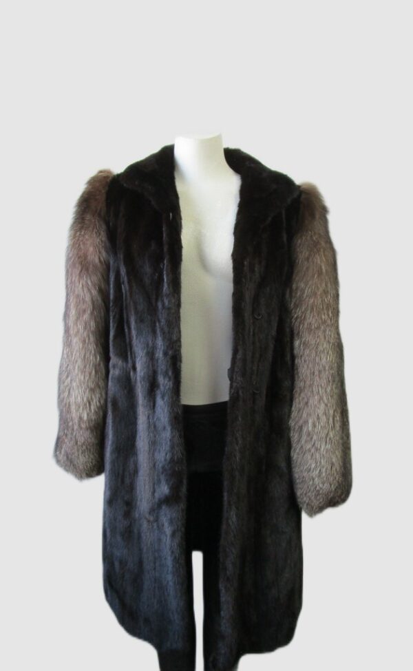 Mink Fur Coat Jacket with Silver Fox Fur MINT+ Women's Sz 6 Natural Black
