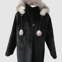 Sheared Raccoon & Fox Fur Coat Jacket Hood Woman Women's Sz 12 SUPERB Black