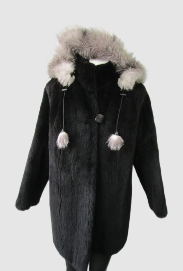 Sheared Raccoon & Fox Fur Coat Jacket Hood Woman Women's Sz 12 SUPERB Black