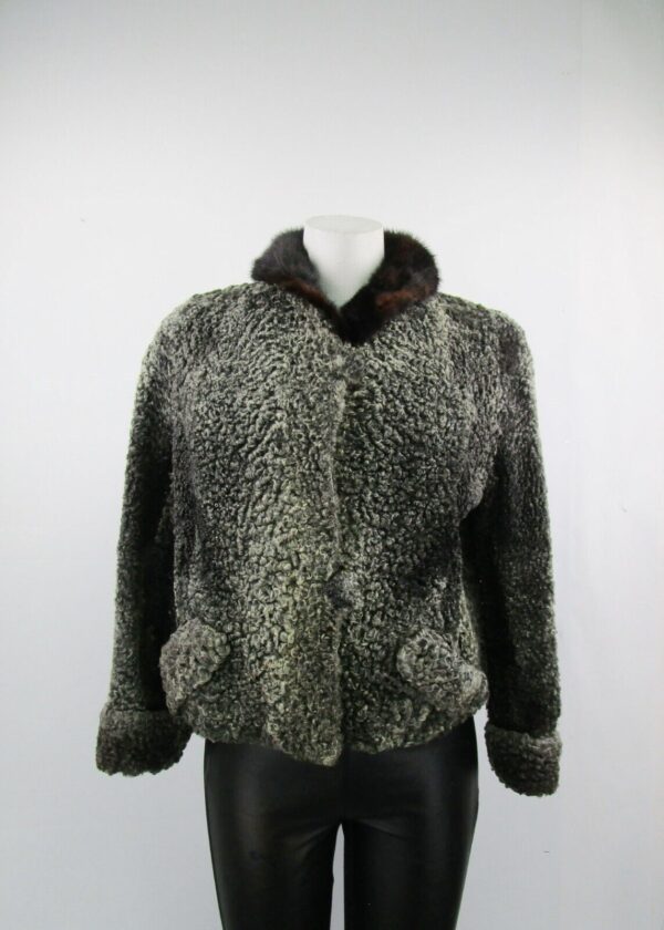 Women's Sz 4 Gray Persian Lamb & Mink Fur Coat Jacket Mint Grey Woman - Image 2