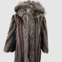 Raccoon Fur Coat Jacket Hood with Silver Fox Fur Woman Women's Sz 8