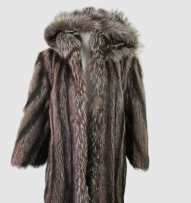 Raccoon Fur Coat Jacket Hood with Silver Fox Fur Woman Women's Sz 8