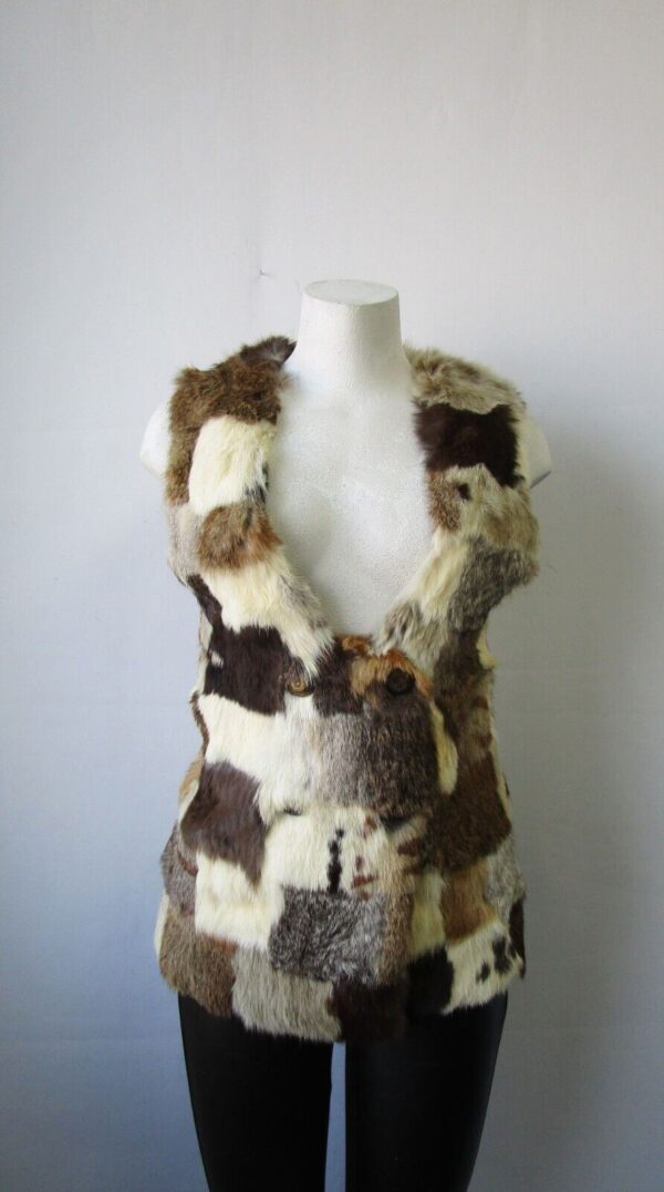 Women's Sz XS Multi Color Rabbit Fur Vest Woman MINT - Image 2