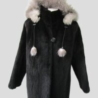 Sheared Raccoon & Fox Fur Coat Jacket Hood Woman Women's Sz 12 SUPERB Black