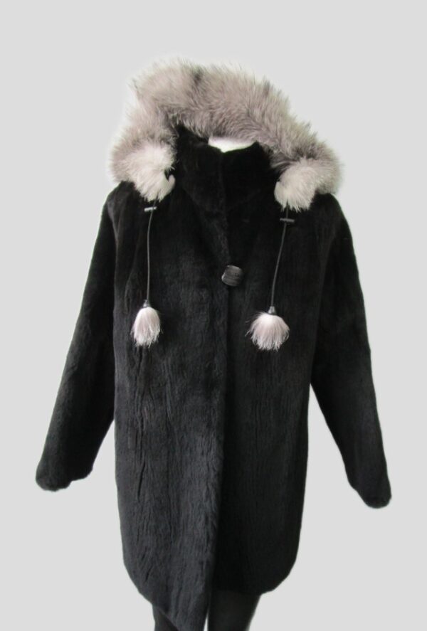 Sheared Raccoon & Fox Fur Coat Jacket Hood Woman Women's Sz 12 SUPERB Black