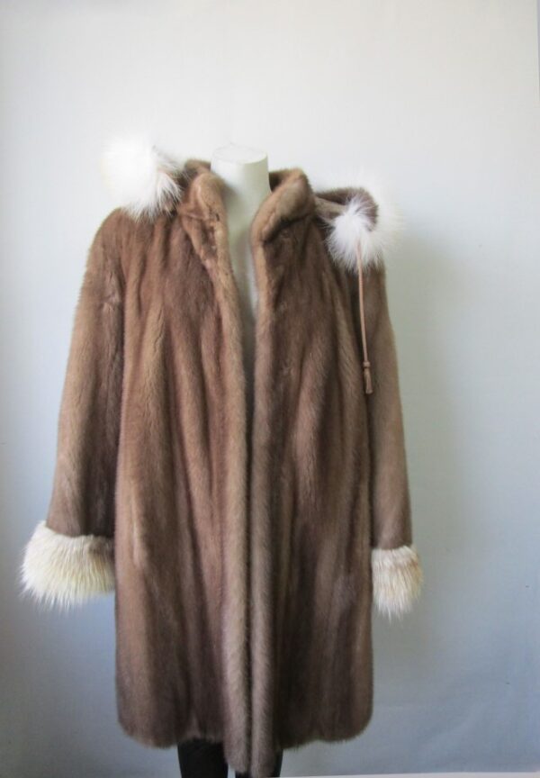 Mink Fur Coat Jacket Fox Fur MINT+ Women Women's Sz 10 Hood - Image 2