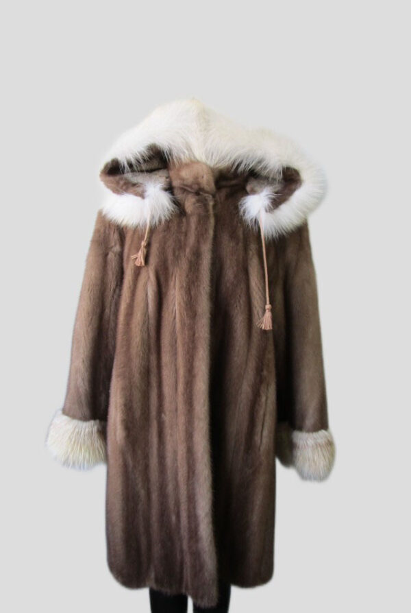 Mink Fur Coat Jacket Fox Fur MINT+ Women Women's Sz 10 Hood