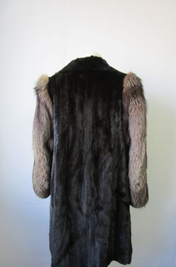 Women's Sz 6 Black Mink Fur Coat Jacket with Silver Fox Fur MINT+ Woman - Image 3