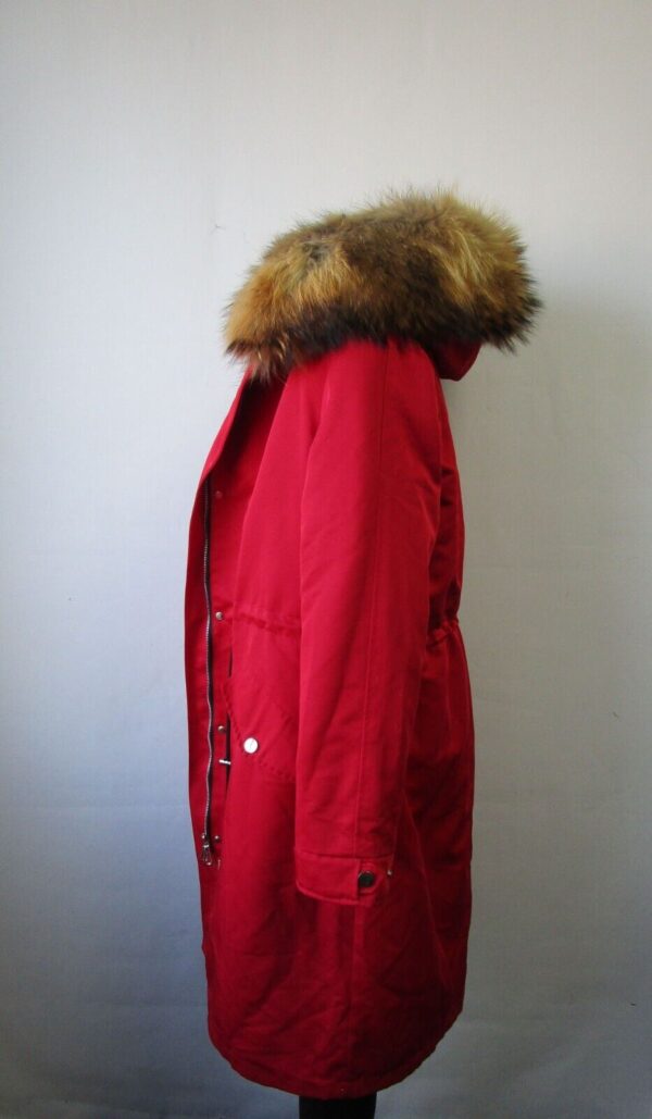 Women's Red Winter Coat Jacket Parka Hood Raccoon Fur MINT+ - Image 4