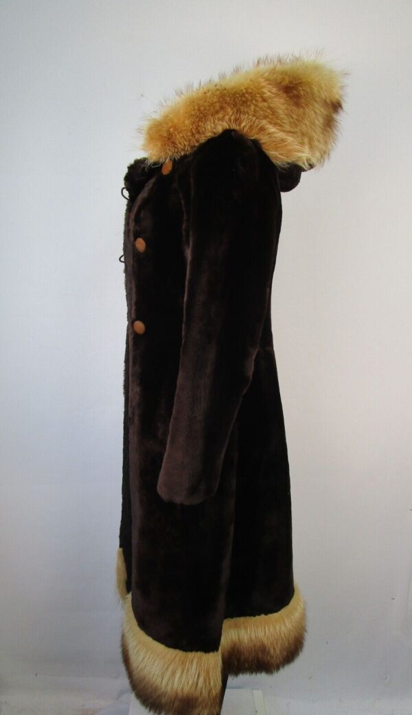 Women's Sz 2 XXS Bon Mouton Lamb Fur Coat Tanuki Raccoon Fur MINT Woman HOOD - Image 3