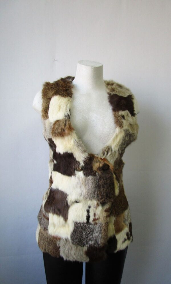 Women's Sz XS Multi Color Rabbit Fur Vest Woman MINT