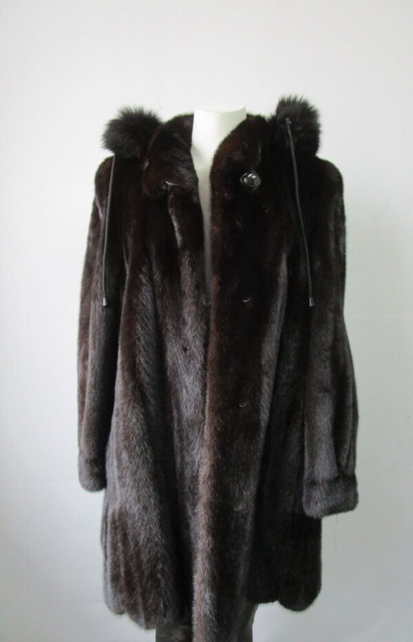 Women's Sz 8 Excellent Mink Fur Coat Jacket Stroller Hood Fox Fur - Image 3