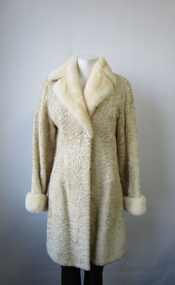 Swakara with Pearl Mink Fur Coat Jacket MINT+ Woman Sz 4 Beige