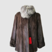 Mink Fur Coat Jacket Stroller Silver Fox Fur Collar Women's Sz 12 New