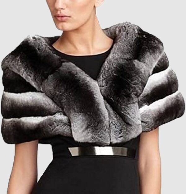 Chinchilla Fur Cape Shawl Stole Wrap Wedding New Black White Women