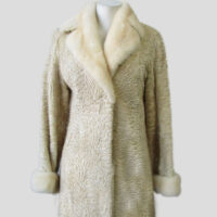 Swakara with Pearl Mink Fur Coat Jacket MINT+ Woman Sz 4 Beige