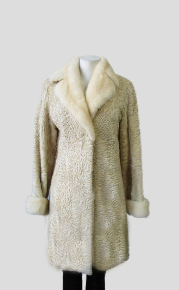 Swakara with Pearl Mink Fur Coat Jacket MINT+ Woman Sz 4 Beige