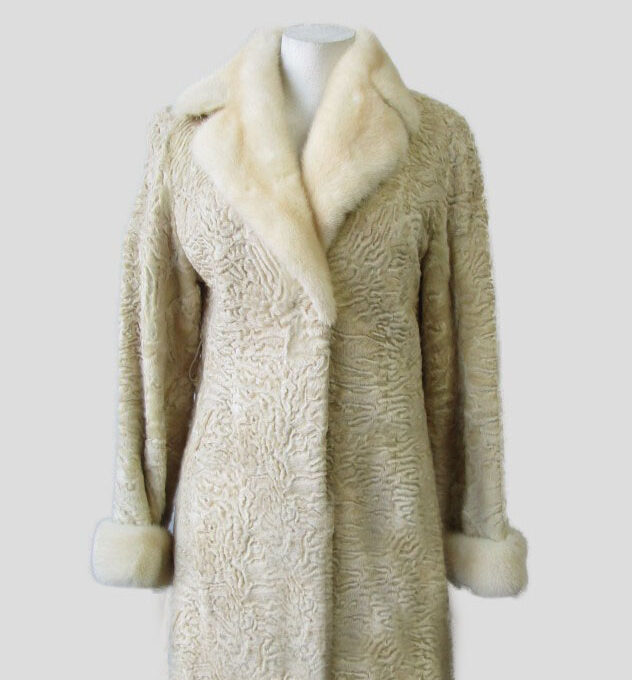 Swakara with Pearl Mink Fur Coat Jacket MINT+ Woman Sz 4 Beige