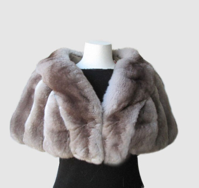 Chinchilla Fur Cape Shawl Stole Wrap Wedding Women's New Gray Grey