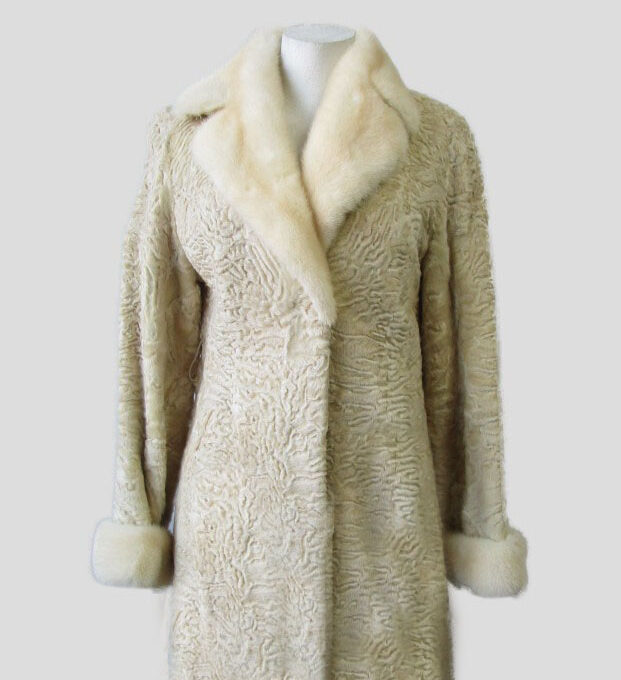 Swakara with Pearl Mink Fur Coat Jacket MINT+ Woman Sz 4 Beige