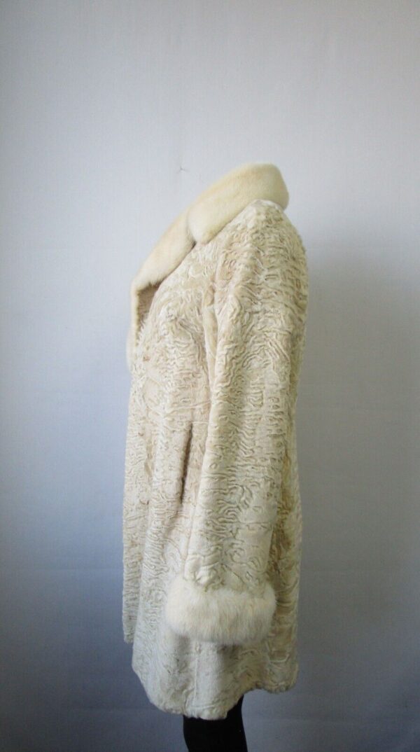 Swakara with Pearl Mink Fur Coat Jacket MINT+ Woman Sz 4 Beige - Image 3