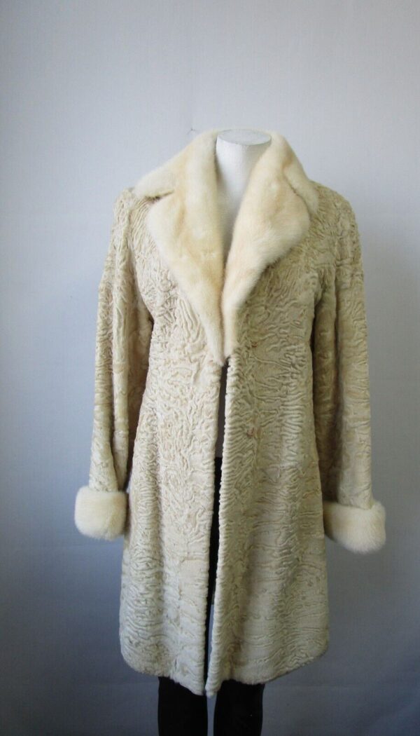 Swakara with Pearl Mink Fur Coat Jacket MINT+ Woman Sz 4 Beige - Image 2